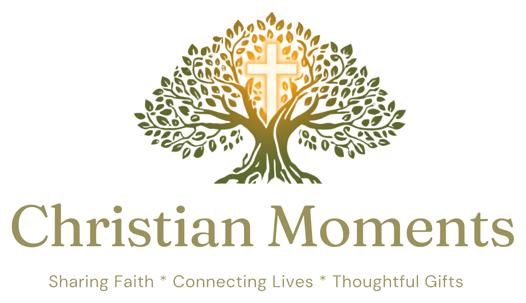 Christian Moments logo: a tree of life with a golden cross